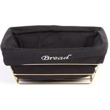 Biradlı Siyah Bezli Kare Ekmek Sepeti Altın  Telli 22X22X9 cm
