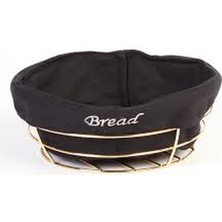 Biradlı Siyah Bezli Yuvarlak Ekmek Sepeti Altın  Telli 23X23X8,5 cm