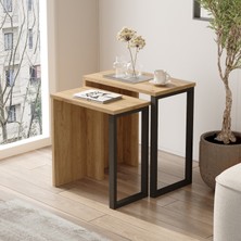 Yurudesign Ocean 2'li Zigon Sehpa Yan Sehpa Metal Ayaklı Uv Baskı Sepet-Jüt On7-Su