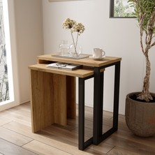 Yurudesign Ocean 2'li Zigon Sehpa Yan Sehpa Metal Ayaklı Uv Baskı Sepet-Jüt On7-Su