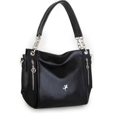 Nas Bag Kadın Büyük Boy Omuz Çantası Siyah Gri Nero ( 45X34X21 Cm)