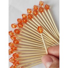 TM Tasarım Mağazası 50 Adet Dekoratif Turuncu Pırlanta Boncuklu Pasta Kürdanı 6,5 cm - Boncuk 7 Mm- Toothpick