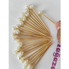 TM Tasarım Mağazası 50 Adet Nişan Söz Gül Incili Kürdan - Gül Incili Pasta Kürdanı 6,5 cm - Inci 8 mm - Mevlid Kürdanı