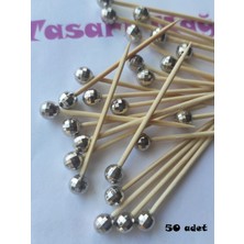 TM Tasarım Mağazası Beyhan Bayhan 50 Adet Gümüş Dünya Boncuklu Pasta Kürdanı 6 cm Şık Sunum İçin Dekoratif