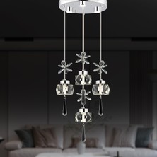 Apliqa Amaris 4'lü Yuvarlak 3 Renkli 52 Watt Krom Kelebek LED Avize Kristal Ledli Modern Oturma Odası Salon Sarkıt Avize