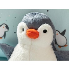 Shiva Gift&More Little Penguin Sevimli Penguen Polyester Bebek Dekoratif Kırlent Uyku ve Oyun Arkadaşı 30X25 Gri