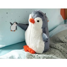 Shiva Gift&More Little Penguin Sevimli Penguen Polyester Bebek Dekoratif Kırlent Uyku ve Oyun Arkadaşı 30X25 Gri