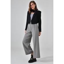 Saade Siyah Kruvaze Crop Blazer Ceket
