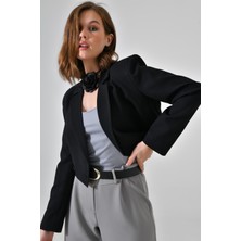 Saade Siyah Kruvaze Crop Blazer Ceket