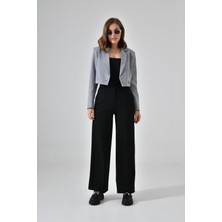 Saade Gri Kruvaze Crop Blazer Ceket