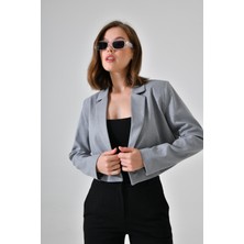 Saade Gri Kruvaze Crop Blazer Ceket