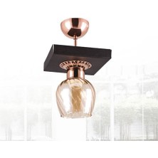 Sedef Tekli E27 Duy Siyah / Bakır Renk Metal Bal Camlı Retro Sarkıt Avize