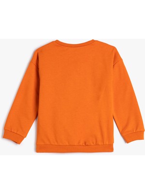 Koton Baskılı Sweatshirt Şardonlu Bisiklet Yaka Pamuklu