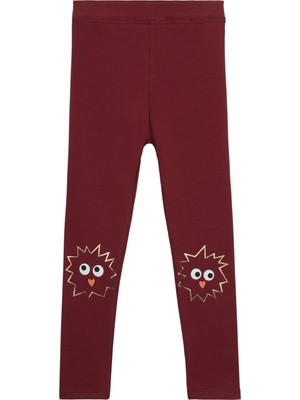 Bordo Crazy Eyes Baskılı Kız Çocuk Kışlık Şardonlu Kız Çocuk Tayt