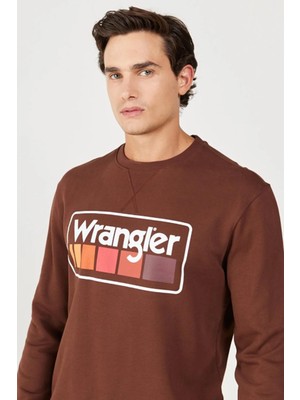 Wrangler W646H1H44 Kahverengi Wrangler Baskılı Bisiklet Yaka Erkek Sweat