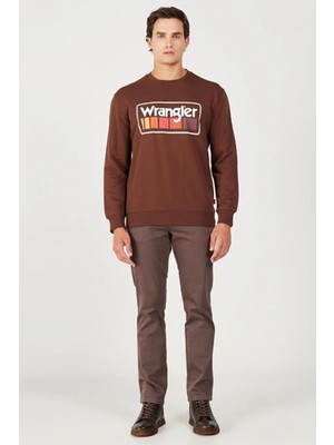 Wrangler W646H1H44 Kahverengi Wrangler Baskılı Bisiklet Yaka Erkek Sweat