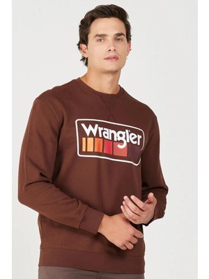 Wrangler W646H1H44 Kahverengi Wrangler Baskılı Bisiklet Yaka Erkek Sweat