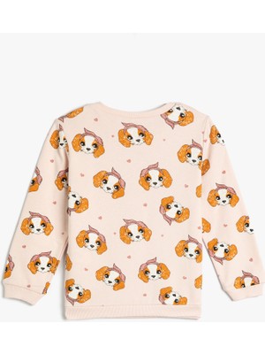 Koton Sweatshirt Köpek Baskılı Bisiklet Yaka Pamuklu
