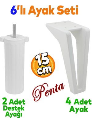 Badem10 Penta 6'lı Set Mobilya Tv Ünitesi Çekyat Koltuk Kanepe Destek Yükseltici Ayağı 15 cm Beyaz Ayakları M8 Civatalı