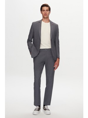 D'S Damat Slim Fit Gri Baskılı Kırışmayan Sihirli Takım Elbise 1HC05IM02577M