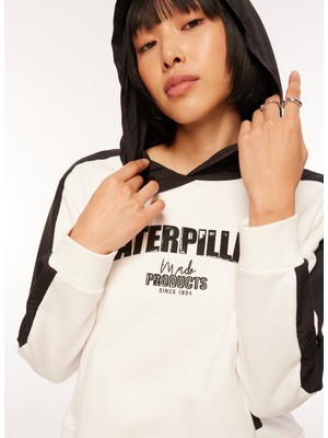Caterpillar Ekru Kadın Kapüşonlu Baskılı Sweatshirt C3WL-SWT-03