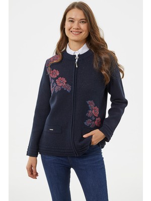 Sementa Fermuarlı Kalın Örgü Triko Ceket - Lacivert