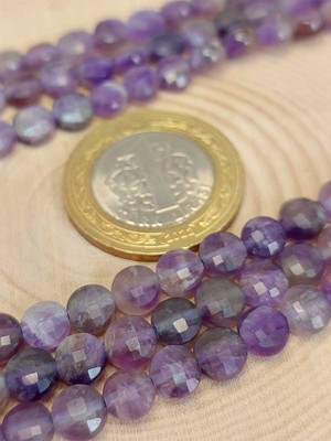 Yaşam Tohumu Ametist Taşı Yassı Faset Kesim Yarım Dizi 6X4MM (18CM Uzunluğundadır)