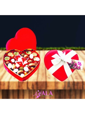 Elit Âlâ Kadife  Kalpli Hediye Orta Boy Çikolata Kutusu Draje Sevdiklerinize