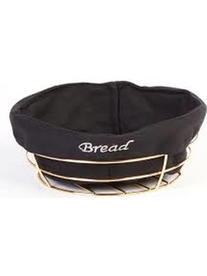 Biradlı Siyah Bezli Yuvarlak Ekmek Sepeti Altın  Telli 23X23X8,5 cm