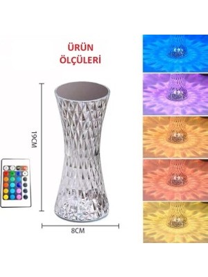 Kristal Şarjlı Masa Lambası, LED Abajur, Dokunmatik + Kumandalı Rgbw Model