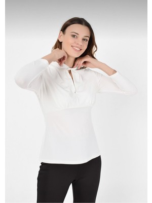 Laranor Yaka Burgu Detay Bluz 46 Ecru