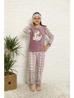 Sharin Kız Çocuk Mor Desenli Kışlık Polar Pijama Takımı 13F-20046