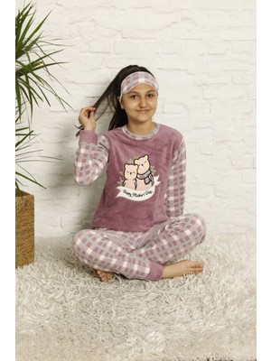 Sharin Kız Çocuk Mor Desenli Kışlık Polar Pijama Takımı 13F-20046