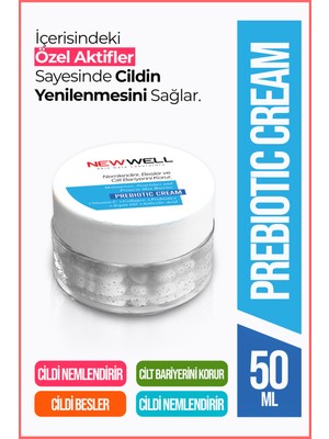 New Well Prebiyotik Bakım Kremi 50 ml – Kolajen ve Vegan Hyaluronik Asit ile Yoğun Nemlendirme, Cilt Bariyerini Güçlendirir, Tüm Cilt Tiplerine Uygun