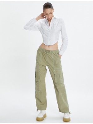 Koton Crop Gömlek Asimetrik Kesim Korse Görünümlü Uzun Kollu Pamuklu