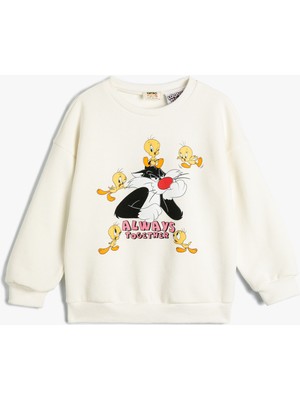 Koton Sweatshirt Looney Tunes Baskılı Lisanslı Uzun Kollu Bisiklet Yaka Şardonlu