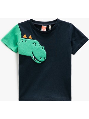 Koton Dinozor Baskılı Kısa Kollu Tişört Bisiklet Yaka