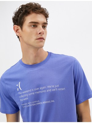 Koton Slogan Baskılı Tişört Bisiklet Yaka Kısa Kollu Pamuklu