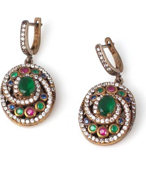 Nusret Takı 925 Ayar Gümüş ve Bronz Karışımı Oval Taşlı Küpe