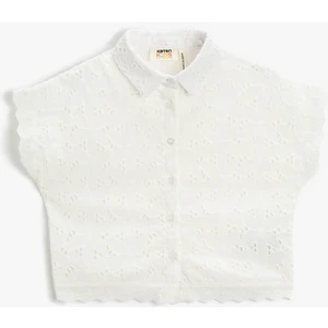 Crop Oversize Gömlek Kısa Kollu Dantelli