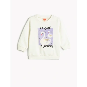 Sweatshirt Kuğu Baskılı Şardonlu Bisiklet Yaka Pamuklu