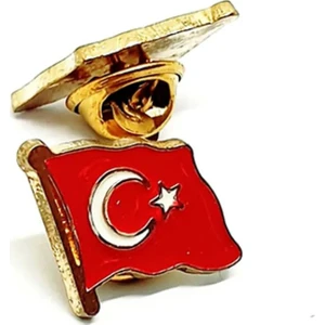 Herşey Nota Ay Yıldız Türk Bayrağı Yaka Rozeti Altın Kaplama Zeminli Kadın Erkek Parlak Dalgalı Bayrak Rozet