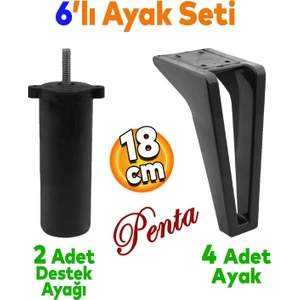 Penta 6'lı Set Mobilya Tv Ünitesi Tv Ünitesi Konsol Koltuk Kanepe Destek Yükseltici Ayağı 18 cm Siyah Ayakları M8 Civatalı
