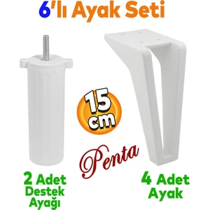 Penta 6'lı Set Mobilya Tv Ünitesi Çekyat Koltuk Kanepe Destek Yükseltici Ayağı 15 cm Beyaz Ayakları M8 Civatalı