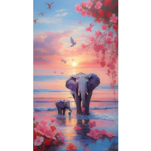 Renkli Baskılı Sayılarla Boyama Hobi Seti (Çerçeveli) 40X50 Cm: Fil ve Yavrusu