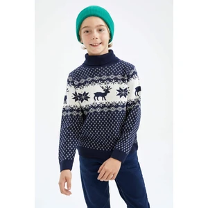 Erkek Çocuk Yılbaşı Temalı Balıkçı Yaka Kazak X9741A623CW