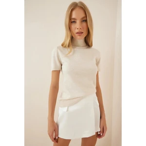 Kadın Krem Balıkçı Yaka Kısa Kollu Boğazlı Triko Kazak HZL23W-BD1101051