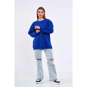 Saks Kadın Pamuklu Oversize Basic Bisiklet Yaka  Sweatshirt