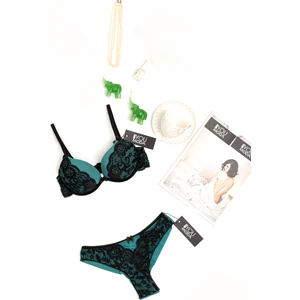 For You Moda Dantelli Destekli Dantelli Yeşil Sütyen Takımı S26946