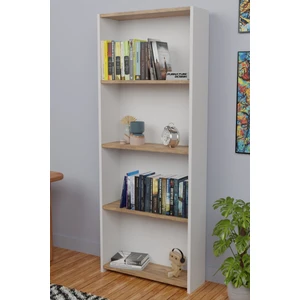 Furnature Design 5 Raflı Kitaplık Seti Arkalıklı Geniş Raf Kütüphane 170 cm Beyaz - Atlantik Çam